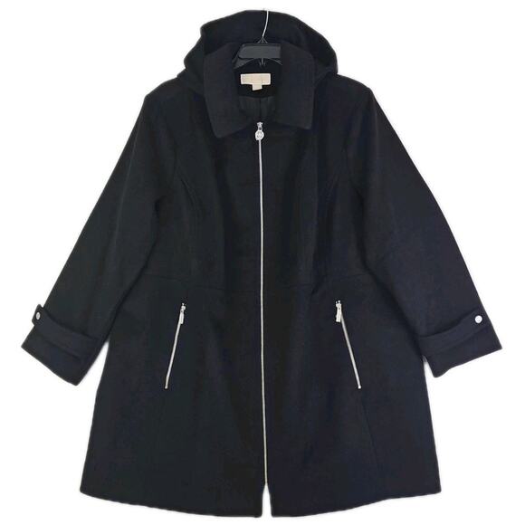 Michael Kors ~Woman Plus Size 3X~ Black Wool Blend Hooded Pea Coat Zip-Up NWOT. - Picture 8 of 16